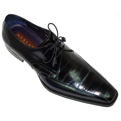 Mezlan "Turin" Black Genuine Eel And Polished Cordovan Leather Shoes